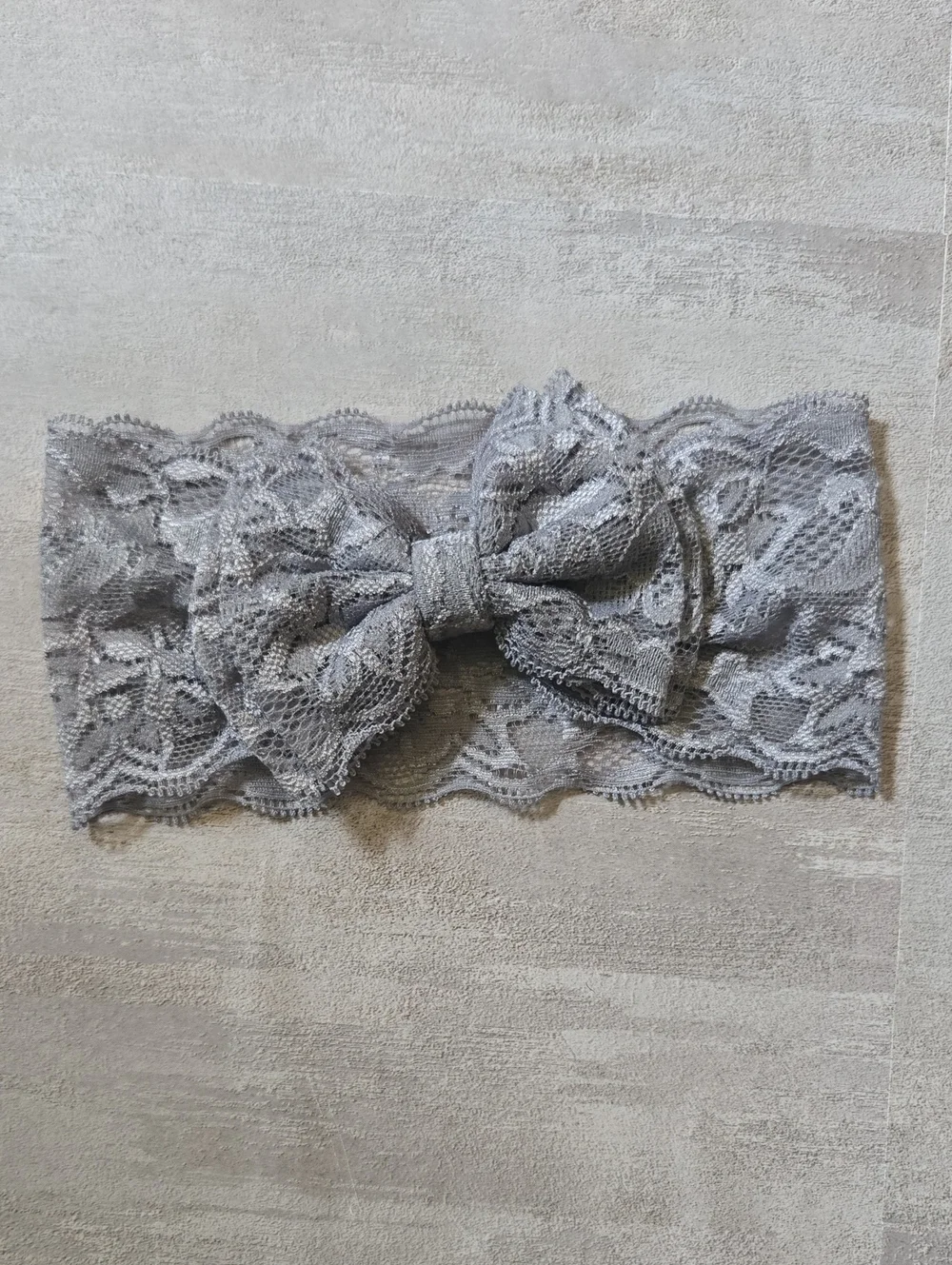Baby Girl Grey Lace Stretch Bow Headband Floral Toddler Hair Band Accessory